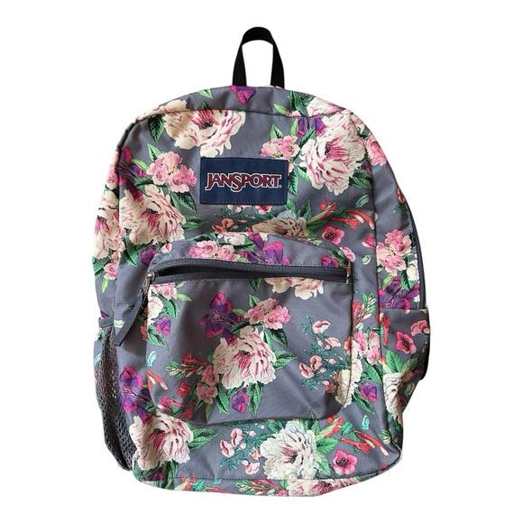 JanSport Cross Town School Backpack With Front Pocket Grey Bouquet Floral Print - Picture 14 of 15